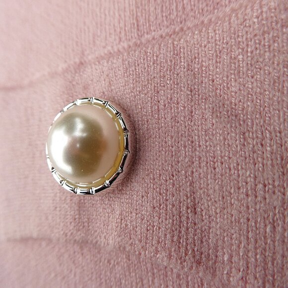 T Tahari Pink Knit Cardigan Pearlized Gold Rimmed Button Front L Librarian Large - Picture 4 of 9